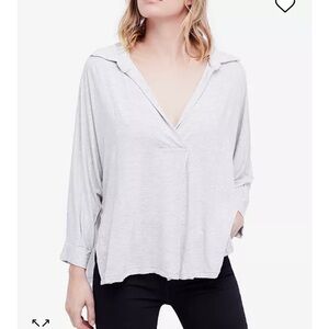 Free People||
Can't Fool Me Split-Front Top in Heather Gray, Size XS